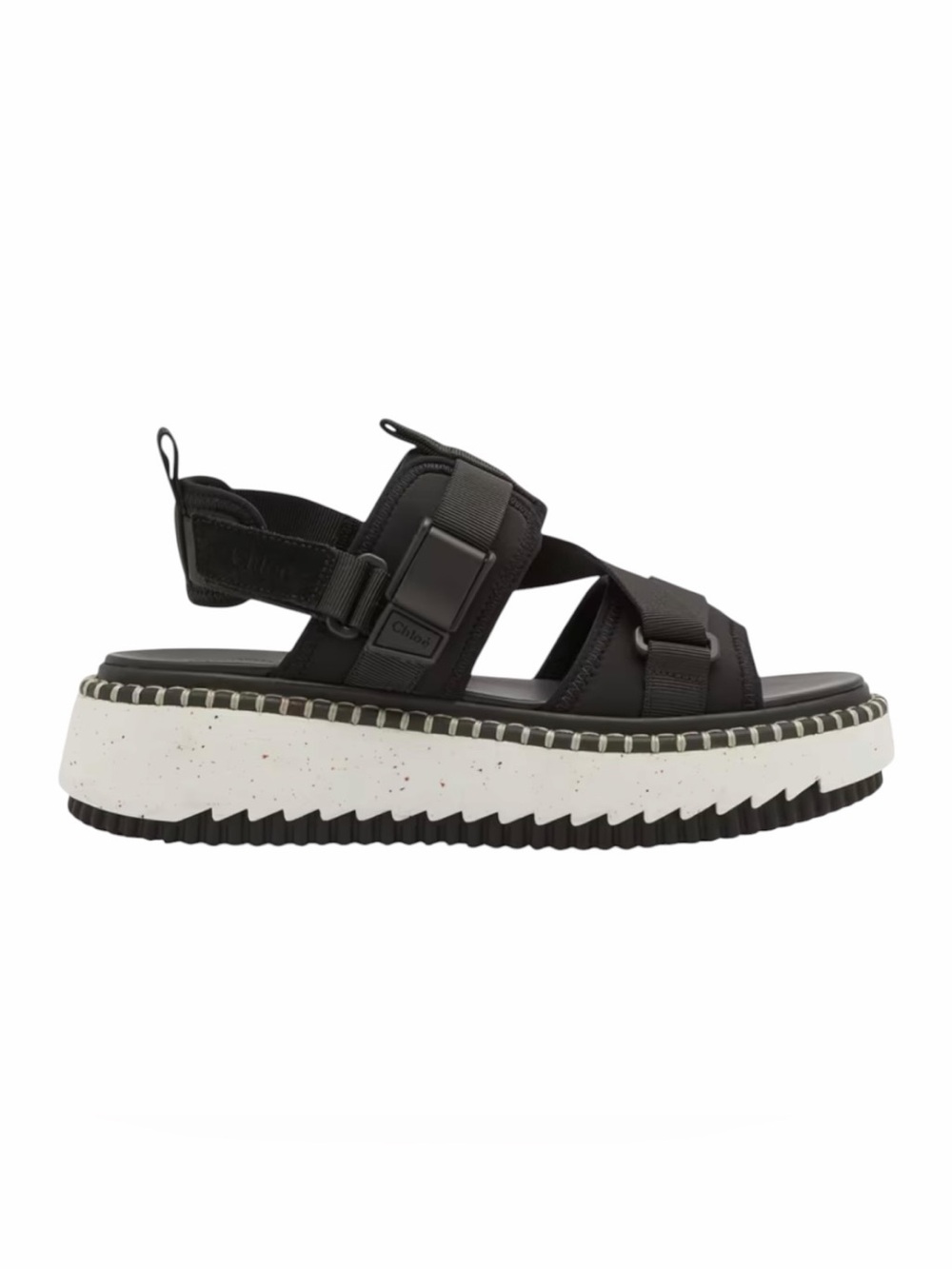 Chloe Lilli Leather & Suede Velcro Straps Whipstitch Trim Platform Slide Sandals